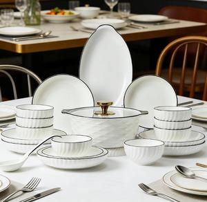 Black Edge Moon Shape Ceramic <b>Dinnerware</b> <b>Set</b> <b>for</b> Home Hotel Restaurant Dining Plates Bowls - Product Image 6