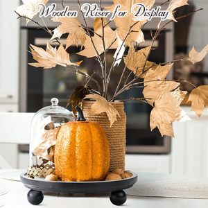 11 Inch Circle Footed <strong>Tray</strong> Decorative Display <strong>Riser</strong> Wood Stand Wood Round Wooden Black <strong>Tray</strong> <strong>Riser</strong> for Home Decor - Product Image 3