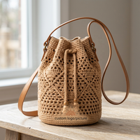 Sac seau en tricot vintage écologique, pliable, grande capacité, plage, décontracté, vacances, personnalisable ODM/OEM