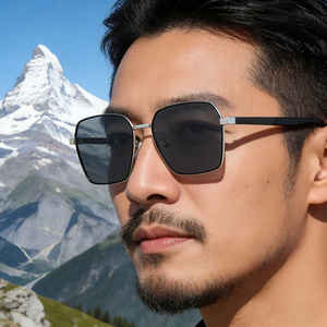 Lunettes de soleil carrées Ks-3976 pour hommes, monture en métal noir et plastique, protection UV400, pour la conduite en extérieur, verres TAC de classe 2 - Product Image 4