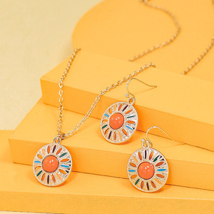 Ensemble de bijoux bohèmes géométriques, collier et boucles d'oreilles en alliage avec pierres en zircon pour femmes, mode soirée - Product Image 1