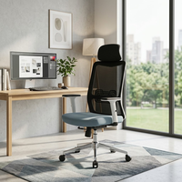 Chaise de bureau à dossier haut en maille, dossier en PP avec appui-tête 1D, accoudoirs 2D, coussin en PU, siège en mousse haute densité, mécanisme de verrouillage, roulettes en PU