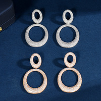 HIBRIDE Charme Clair Cycle Rond Cubique Zircone Pave Femmes Boucles D'oreilles Accessoires Bijoux Femme Fête Décoration E-1112