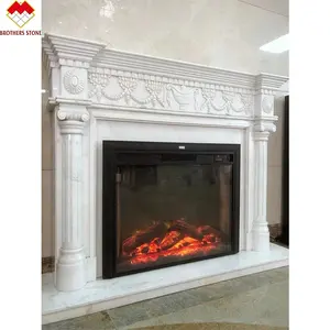 Personalizado clásico mármol blanco natural chimenea mantel decorativo chimenea envolvente