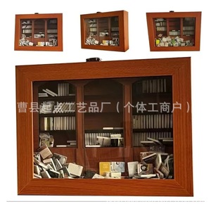 Mini bibliothèque en bois massif, organisateur de bureau rectangulaire avec couvercle en verre, décoration de bureau, artisanat du comté de Cao - Product Image 2
