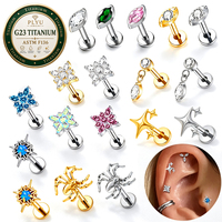 Piercing de Titanio ASTM F136 G23 con Diseño de Pez Koi, Rosca Interna, Parte Trasera Plana, para Hélice, Tragus, Nariz y Cartílago