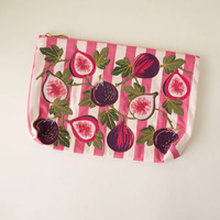 Sac cosmétique en coton personnalisé en gros, pochette brodée exquise à rayures pêche sur mesure
