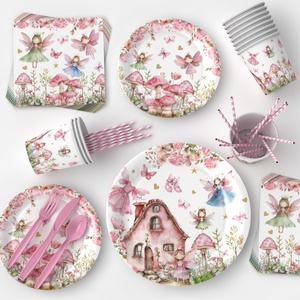<span class=keywords><strong>Vaisselle</strong></span> jetable en papier à thème Fée des Fleurs de Printemps pour les fêtes d'anniversaire des enfants : Plateaux, gobelets, serviettes, décorations de fête à thème dessin animé - Product Image 5