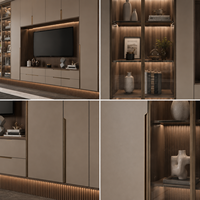 Meuble TV mural sur mesure pour salon, meuble TV moderne en bois avec étagères de présentation, tiroirs de rangement et console multimédia