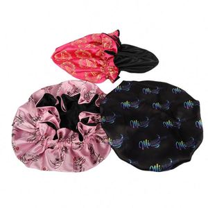 Wig Bonnet Edge <b>Scarf</b> Set Custom Logo Double Layer Hair Wraps Sleep Cap Bags Satin Bonnets With Drawstring Promotion Gift - Product Image 2
