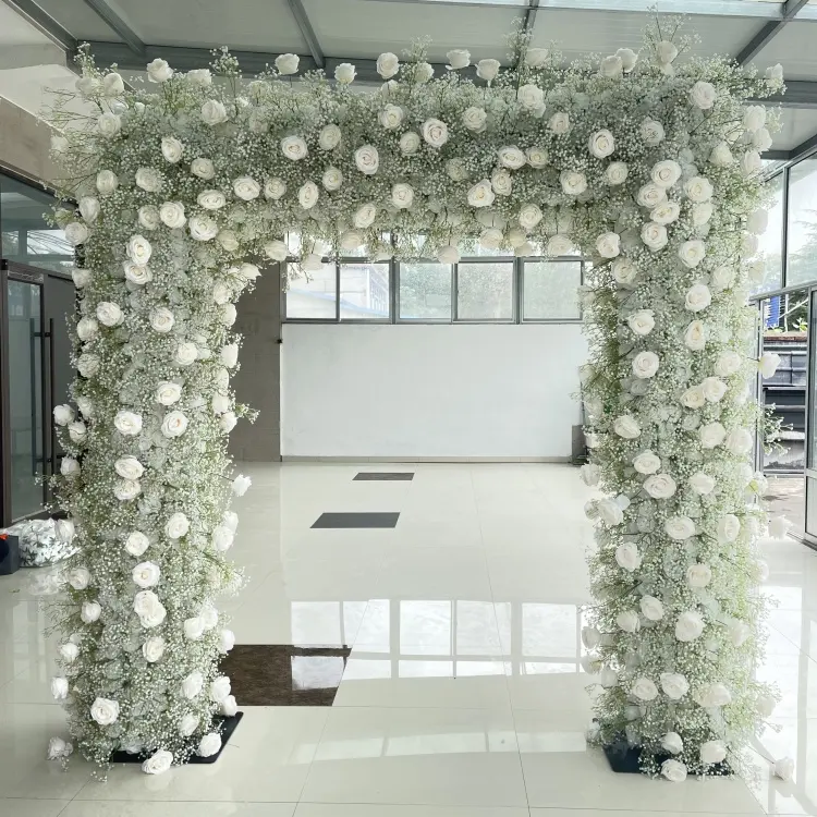 S0466 Wedding party backdrop floral arch 3d silk flower cloth fabric back drop green white rose artificial 8ft arch flowers