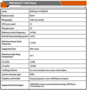 AMD Ryzen 9 9900X3D 12คอร์และ24เธรด4.4GHz ZEN 5 Architecture 120W - Product Image 5