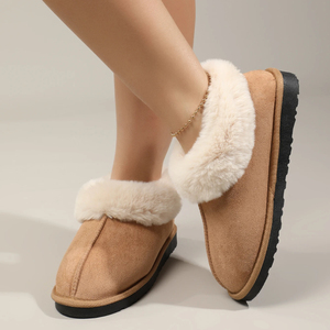 Pantuflas de mujer de piel para interior/exterior con anchos anchos, pantuflas de forro polar Sherpa para mujer, sandalias de espuma viscoelástica de una banda - Product Image 1