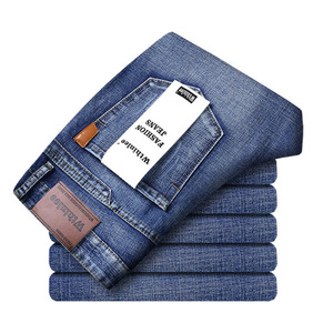 Pantalones <span class=keywords><strong>vaqueros</strong></span> informales de otoño para <span class=keywords><strong>hombre</strong></span>, pantalones <span class=keywords><strong>vaqueros</strong></span> gruesos sueltos de pierna recta de cintura media, pantalones de mezclilla elásticos ajustados, lavado medio - Product Image 2