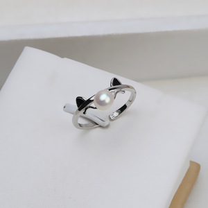 แหวนเงินแท้ S925 ทำมือ สำหรับงาน DIY รูปทรงหูแมว แบบเปิด 4-5 ห่วง ประดับมุก  แหวนแฟชั่นรูปหูแมว - Product Image 1