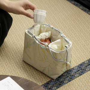 Tea Set Storage Bag Canvas Portable Rectangle Dustproof Cover For Teapot And <b>Teacup</b> Outdoor Travel Use - Product Image 1