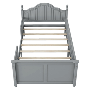 <span class=keywords><strong>Lit</strong></span> plateforme double en bois gris avec tête et pied de <span class=keywords><strong>lit</strong></span>, cadre de <span class=keywords><strong>lit</strong></span> double minimaliste et moderne pour chambre d'enfant - Product Image 4