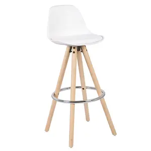 塑料吧凳椅子白色塑料椅子高杆凳皮革餐椅，带银环脚凳和靠背