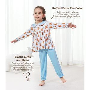 Conjunto de Pijama de Fibra de Bambú para Niñas Pequeñas, Personalizado, Manga Larga, Top con Volantes y Pantalones, Ropa de Dormir de 2 Piezas, Conjuntos de Otoño, 2T-6Años - Product Image 4