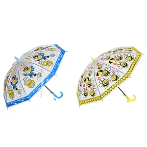 Beetle Pirate Bee Frog Horse Butterfly Kids Umbrella For Girl Boy Long Handle Semi Automatic Transparent Cute Female Child