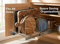 Étagère de rangement coulissante en métal moderne à 3 niveaux avec glissières fluides, organisateur polyvalent pour planches à découper, assiettes et couvercles de casseroles