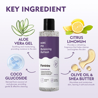 KOEC Kit de Soins Intimes Féminins 5-en-1 : Équilibre Naturel du pH, Nettoyage Intime avec Gel Douche et Mousse Lavante en Plastique