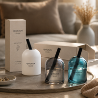 Bouteille de parfum en verre teinté rond OEM avec bâtonnets diffuseurs pour chambre, salon, cadeau de mariage, présentoir de vente au détail