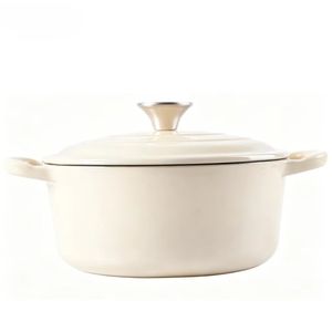 Sartén Redonda <span class=keywords><strong>de</strong></span> Hierro Fundido Esmaltado Antiadherente <span class=keywords><strong>de</strong></span> 5QT Color Blanco Crema, Multiusos, Compatible con Todas las Placas <span class=keywords><strong>de</strong></span> Cocina - Product Image 2