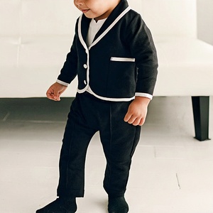 Motif solide 0-12 <span class=keywords><strong>mois</strong></span> bébé tenues 2-3 ans garçon ensemble de vêtements col tournant veste body pantalon avec poches - Product Image 6