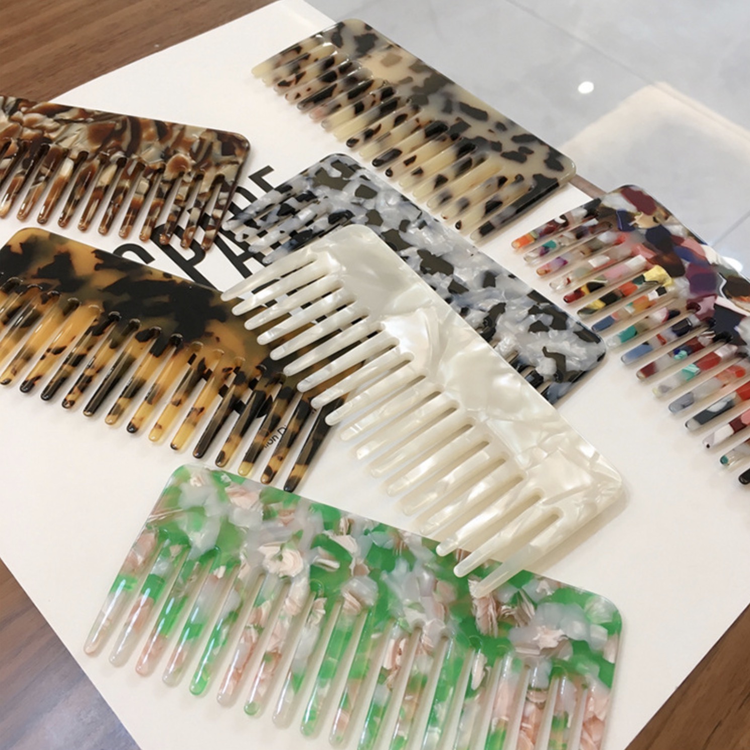 Гребень с большими зубьями, Антистатическая уксусная кислота, широкая гребень из ацетата для женщин, поддержка логотипа OEM, небольшое количество