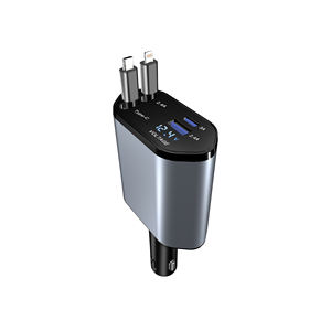 <span class=keywords><strong>Chargeur</strong></span> de <span class=keywords><strong>voiture</strong></span> rétractable <span class=keywords><strong>4</strong></span> en 1 super rapide 120W avec écran LED, <span class=keywords><strong>chargeur</strong></span> de <span class=keywords><strong>voiture</strong></span> USB Type C pour téléphones mobiles - Product Image 1
