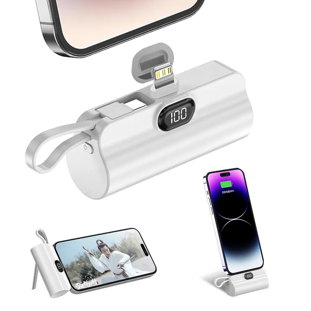 5000mAh Mini stand with built-in cable power banks with straight plug portable LED digital display banks power
