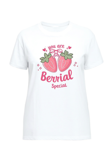 T-shirt da donna con stampa fragole, manica corta, girocollo, vestibilità comoda, top casual primaverile, tessuto morbido ed elasticizzato, lavabile in lavatrice - Product Image 1