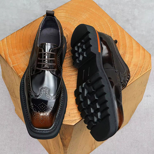 Chaussures Derby en cuir brogue sculptées à bout carré pour hommes, style britannique, nouvelle collection automne 2025, décontractées et habillées, pour mariages et cérémonies, semelle épaisse - Product Image 4