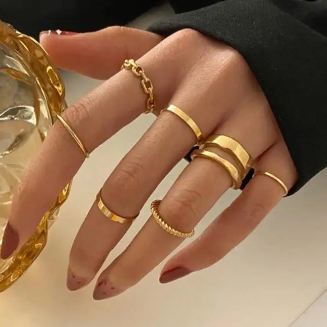 gold plated ring women simple jewelry 8pcs thin stacking knuckle rings sets for all fingers
