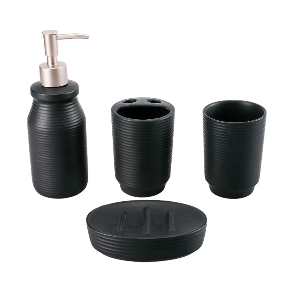 Conjunto de acessórios para banheiro, kit preto com dispensador de sabão para escova de dentes com 4 peças de cerâmica e preto