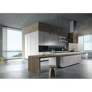 Penjualan langsung dari pabrik desain baru lapisan kayu alami dapur Modern lemari dapur kayu padat