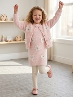 Ensemble 2 pièces en laine d'agneau tricotée de haute qualité, fait main, avec robe sans manches à appliques 3D + manteau cardigan en laine douce, idéal pour les fêtes et le jardin