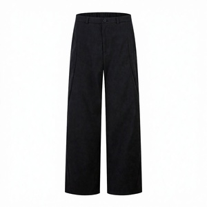 Pantalon homme plissé déstructuré style rétro américain, coupe courbée, poids moyen, teint uni, écologique, style urbain, polyester/coton - Product Image 4