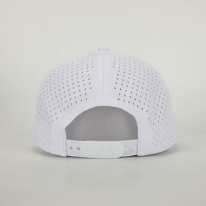 Wholesale Custom Embroidery Logo 6 Panel <b>White</b> Polyester Performance Sport Dad <b>Hat</b> Laser Cut Hole Golf Gorras Rope Baseball Cap - Product Image 5