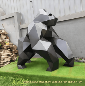 Grande sculpture géométrique d'animal en acier inoxydable, sculpture abstraite de chimpanzé en acier inoxydable à vendre - Product Image 1