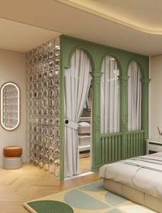 Dressing sur mesure en verre vert foncé de style rétro français pour petit appartement - Product Image 6