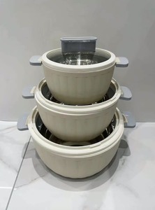 Ensemble de chauffe-plats élégant à rayures 1,8L+3,5L+6L <span class=keywords><strong>avec</strong></span> <span class=keywords><strong>fenêtre</strong></span> visible et poignée dorée – Batteries de cuisine isothermes pour la maison et la cuisine – Idéal comme cadeau - Product Image 2