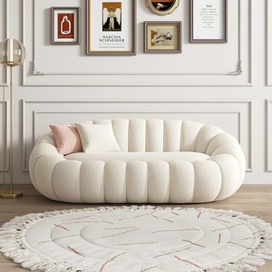 Sofá Puff en Forma de Calabaza, Diseño Arqueado, Tela Flocada Extra Suave, Sillón Giratorio para Sala de Estar - Product Image 3
