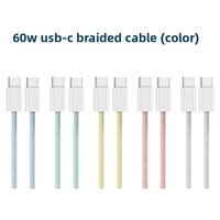 Cable de Datos USB de Nailon Trenzado de Alta Calidad de 60 W con Doble Tipo-C PD para Carga Rápida y Transferencia de Datos para iPhone