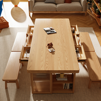 Bureau d'écriture au design simple, grand format, en bois massif avec tiroirs et rangements, bureau à domicile avec grande surface de travail pour le salon