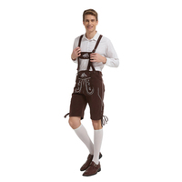 Costume traditionnel d'Oktoberfest pour hommes adultes, short en polyester marron brodé, bretelles Lederhosen, logo personnalisé