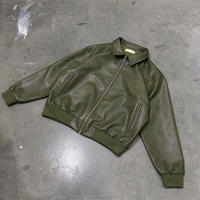 Veste bomber en similicuir PU de haute qualité, col rabattu, coupe courte, fermeture éclair, streetwear personnalisé en gros pour hommes