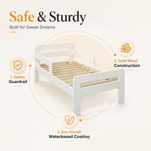 Muebles Infantiles de Madera Maciza con Barandilla, Cuna Extensible y Móvil para Niños y Niñas - Product Image 4