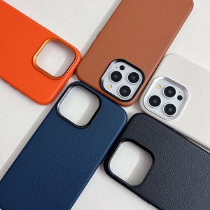 Étui antichoc magnétique en cuir véritable pour iPhone 16 Full-Wrap Business Style Disponible en <span class=keywords><strong>Orange</strong></span> Bleu Noir Blanc Marron - Product Image 2